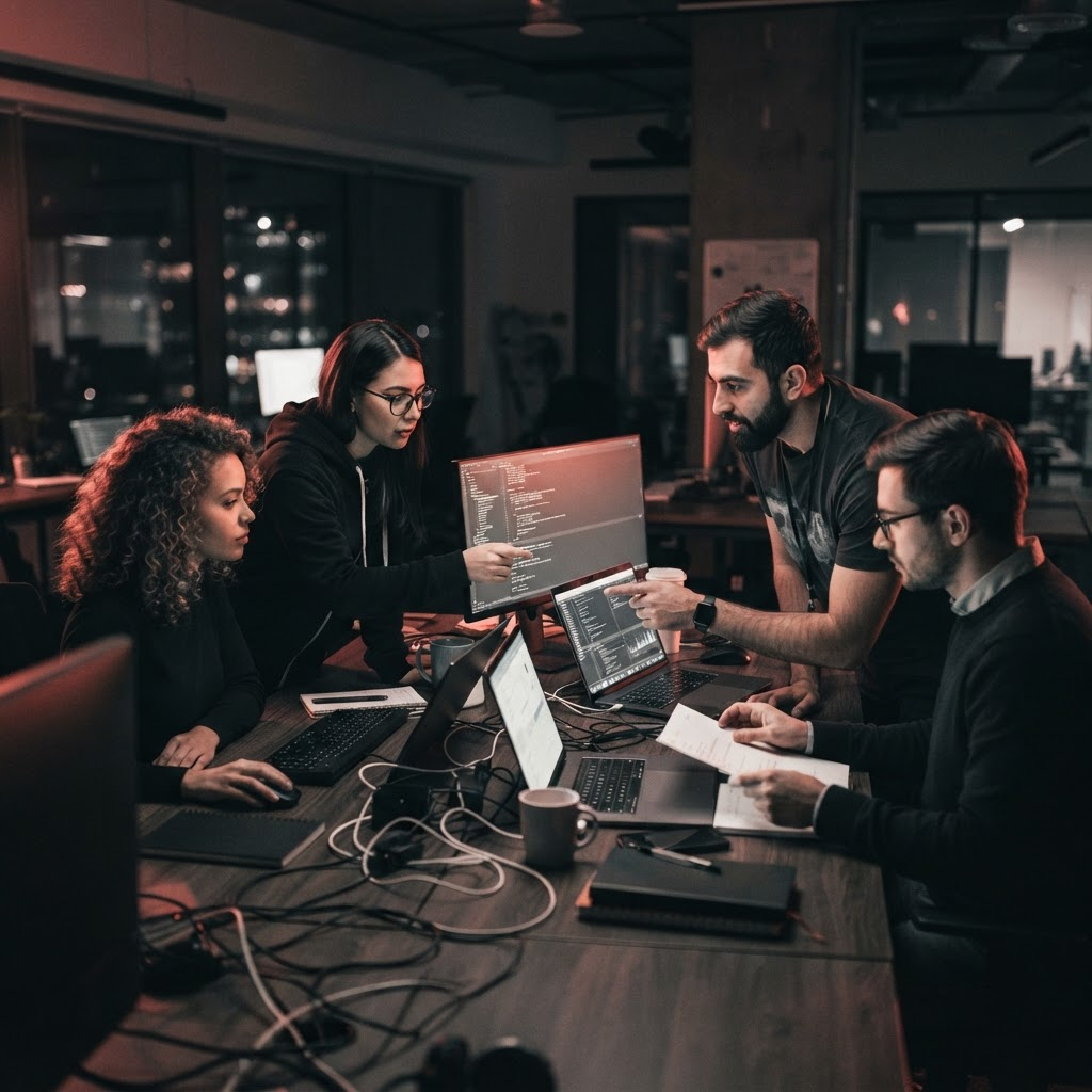 Usitera team collaborating on technology solutions in a modern office